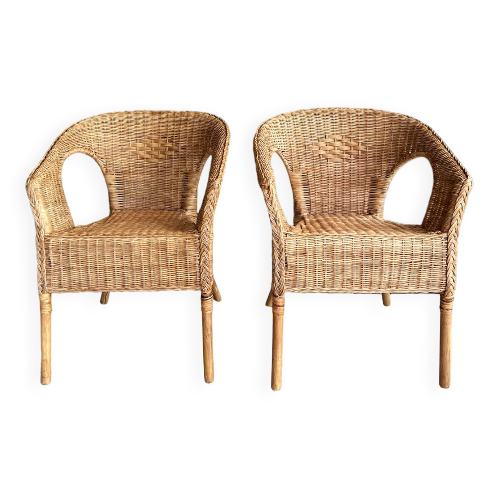 Paire de fauteuils en rotin et osier