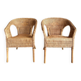 Paire de fauteuils en rotin et osier