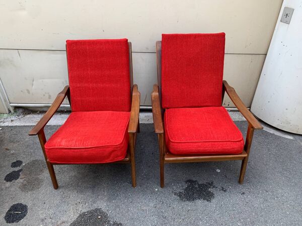 Paire de fauteuils en teck style scandinave, années 70