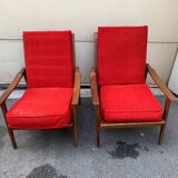 Pair of 70's Scandinavian style teak armchairs
