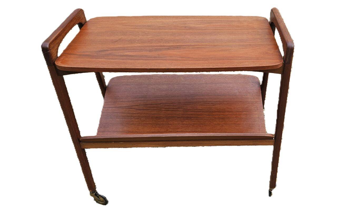 Rolling magazine rack in opal teak by Kleinmobel, 1960