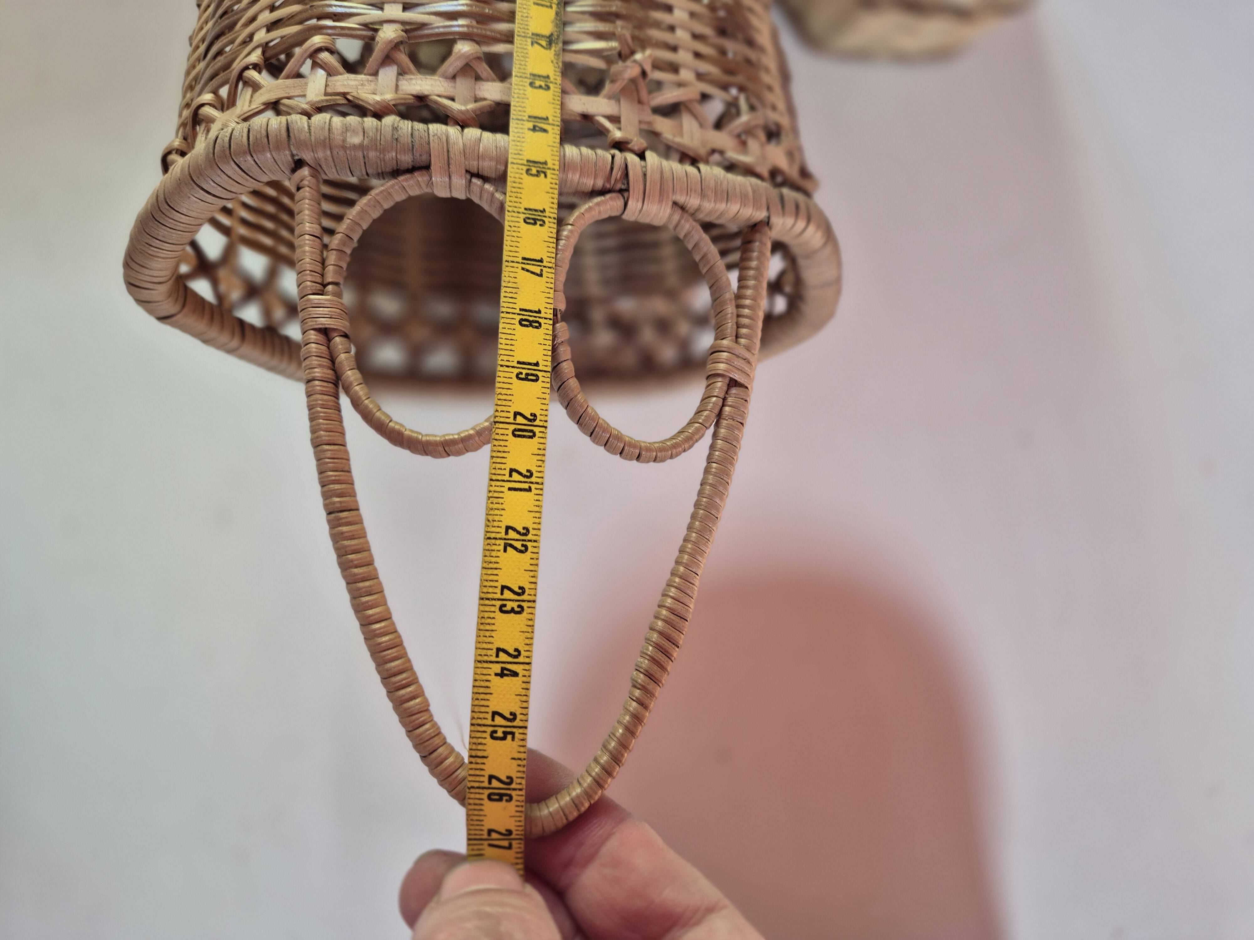 set of 2 vintage hanging rattan baskets