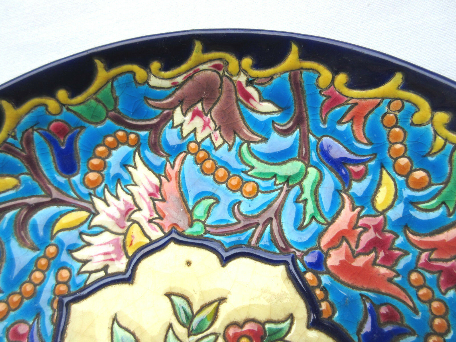 enamel plate, signed LONGWY, Flowers, model "Peonies"