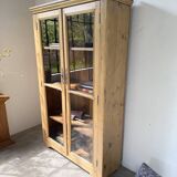 Glass cabinet or display case in pine 1950