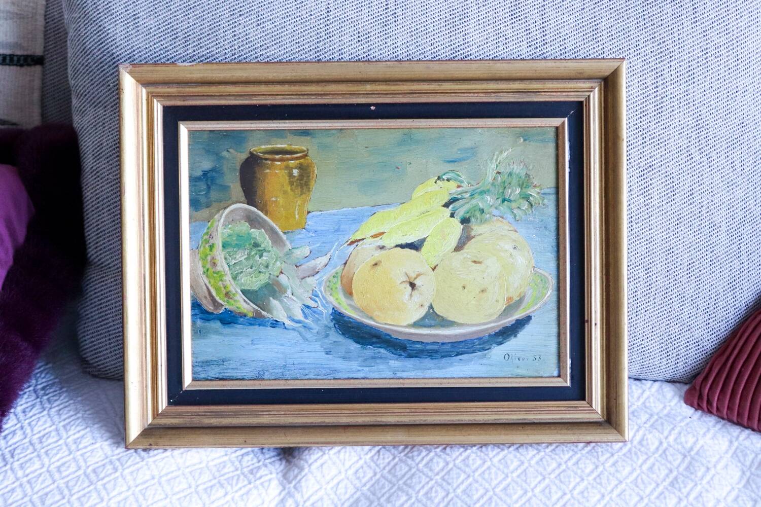 Oil on panel old still life vegetables