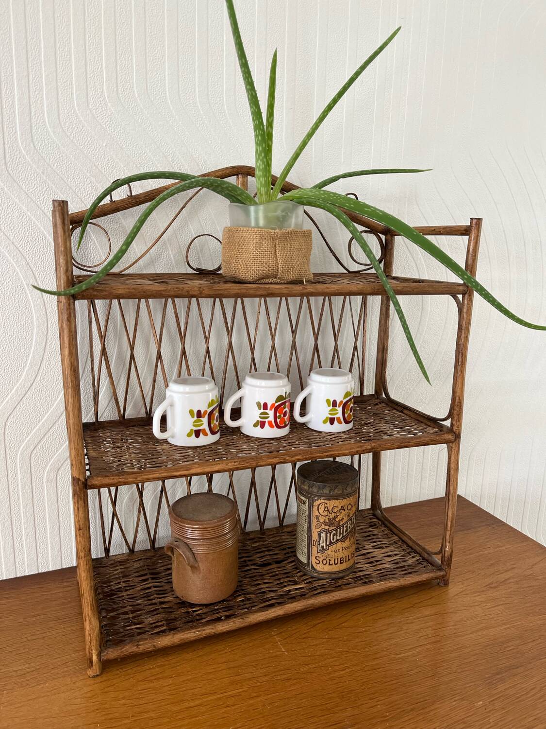 Vintage wicker wall shelf