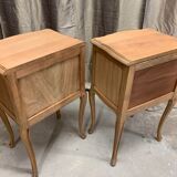 Pair of Louis XV style bedside tables with raw wood appearance