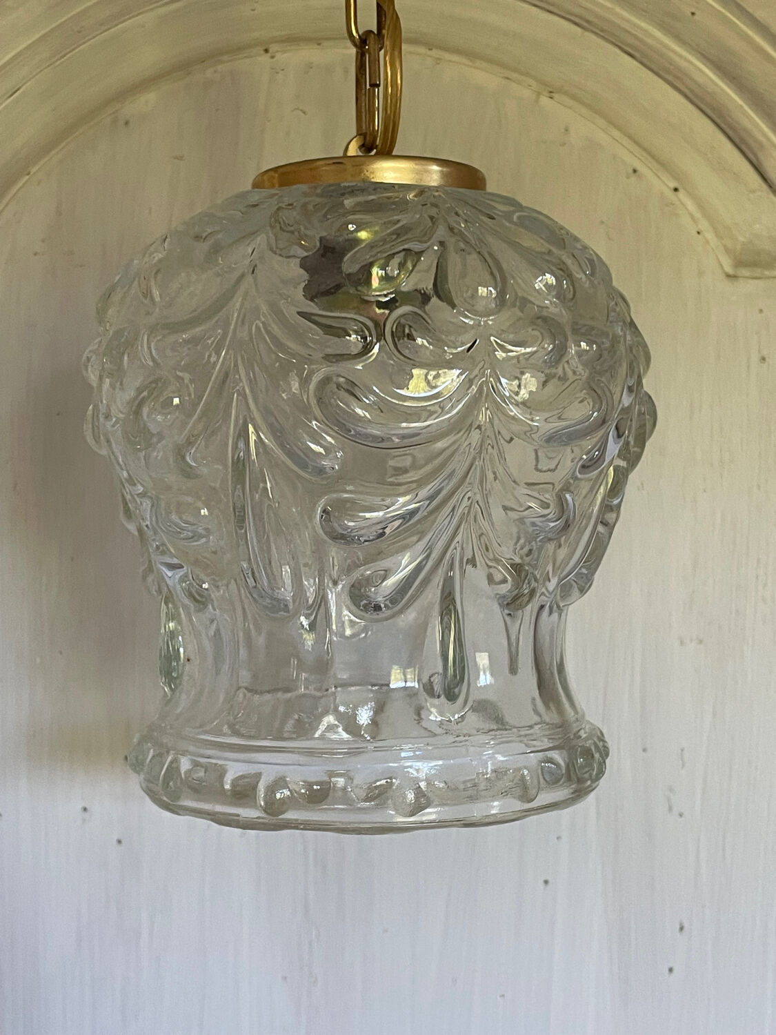 Vintage molded glass and gold metal pendant light