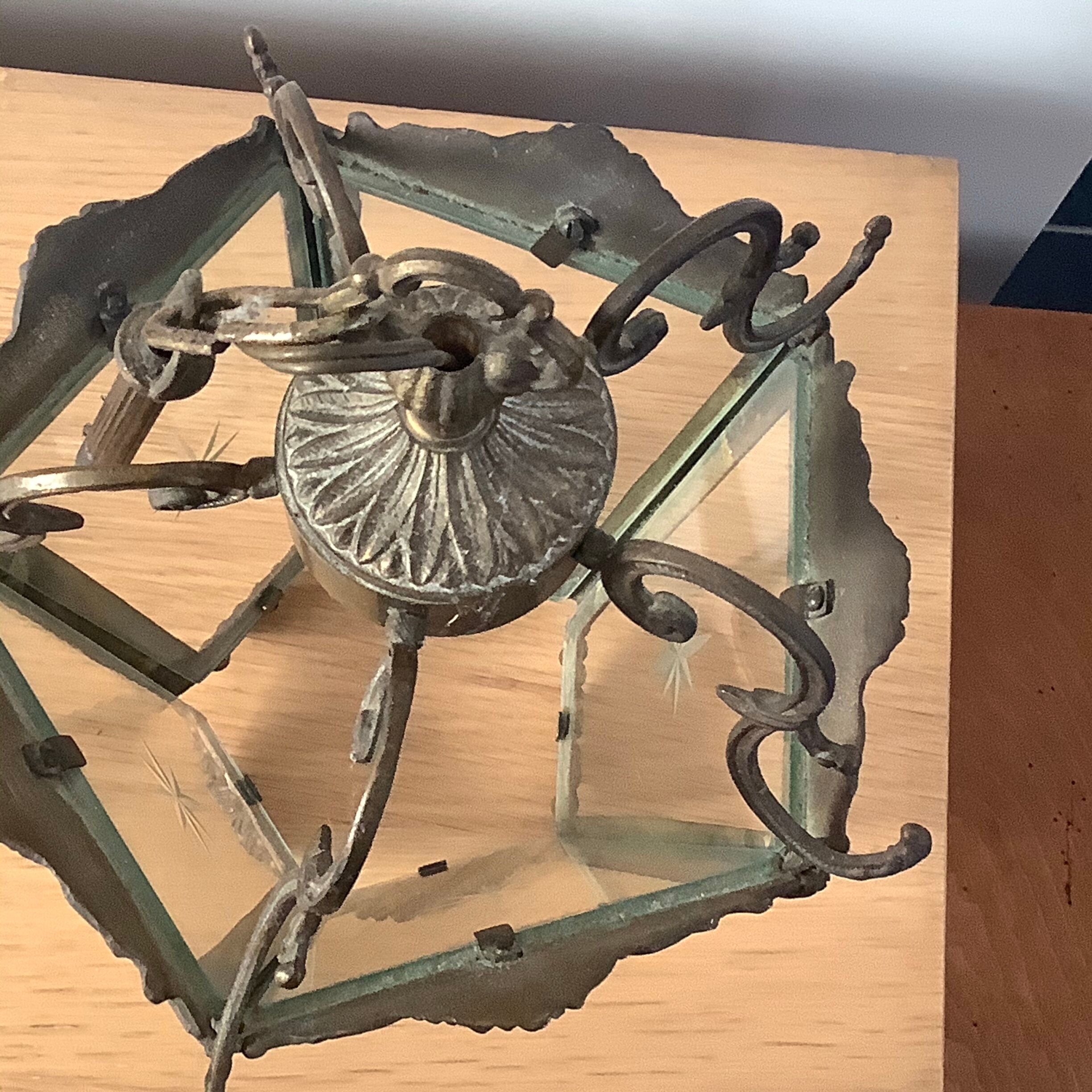 Bronze and chiseled glass hanging lamp