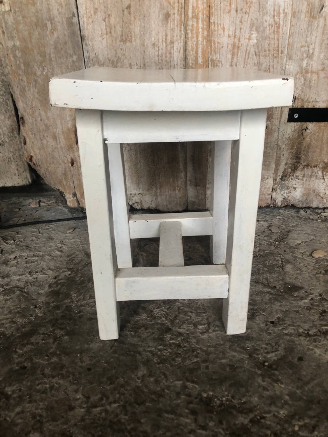 Vintage White Wood Milking Stool