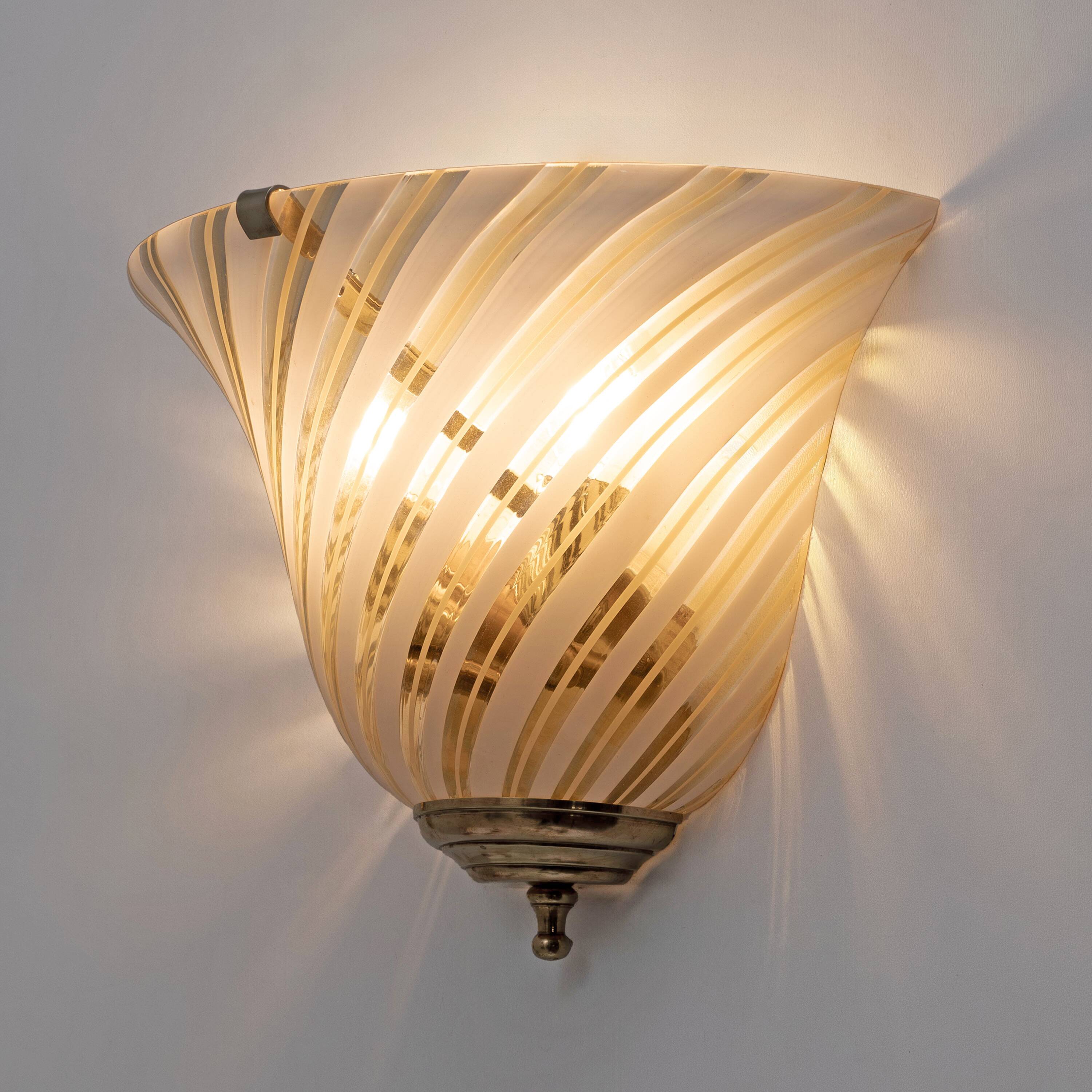 Pair of Murano Glass and Brass Sconces, In the Barovier&Toso Style, 1960s