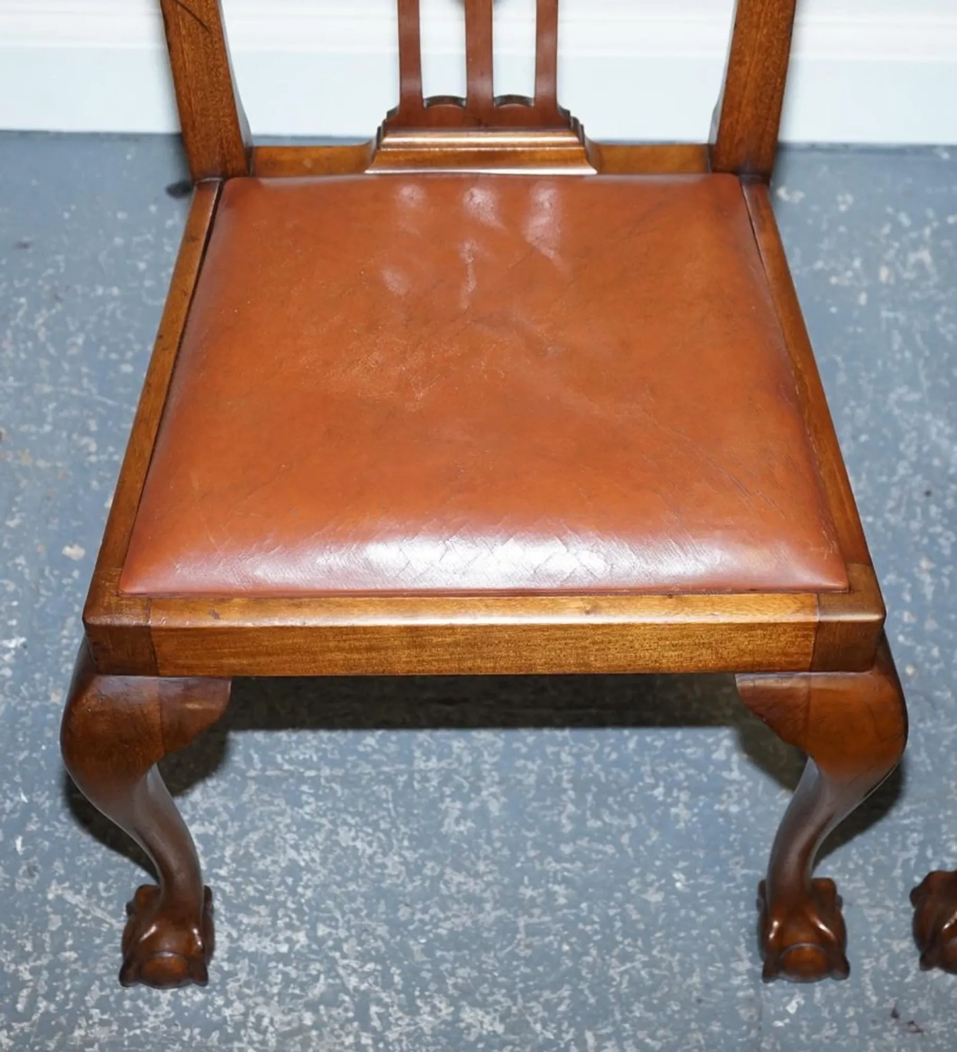 Chippendale Style Dining Chairs with Leather Seats, Set of 5