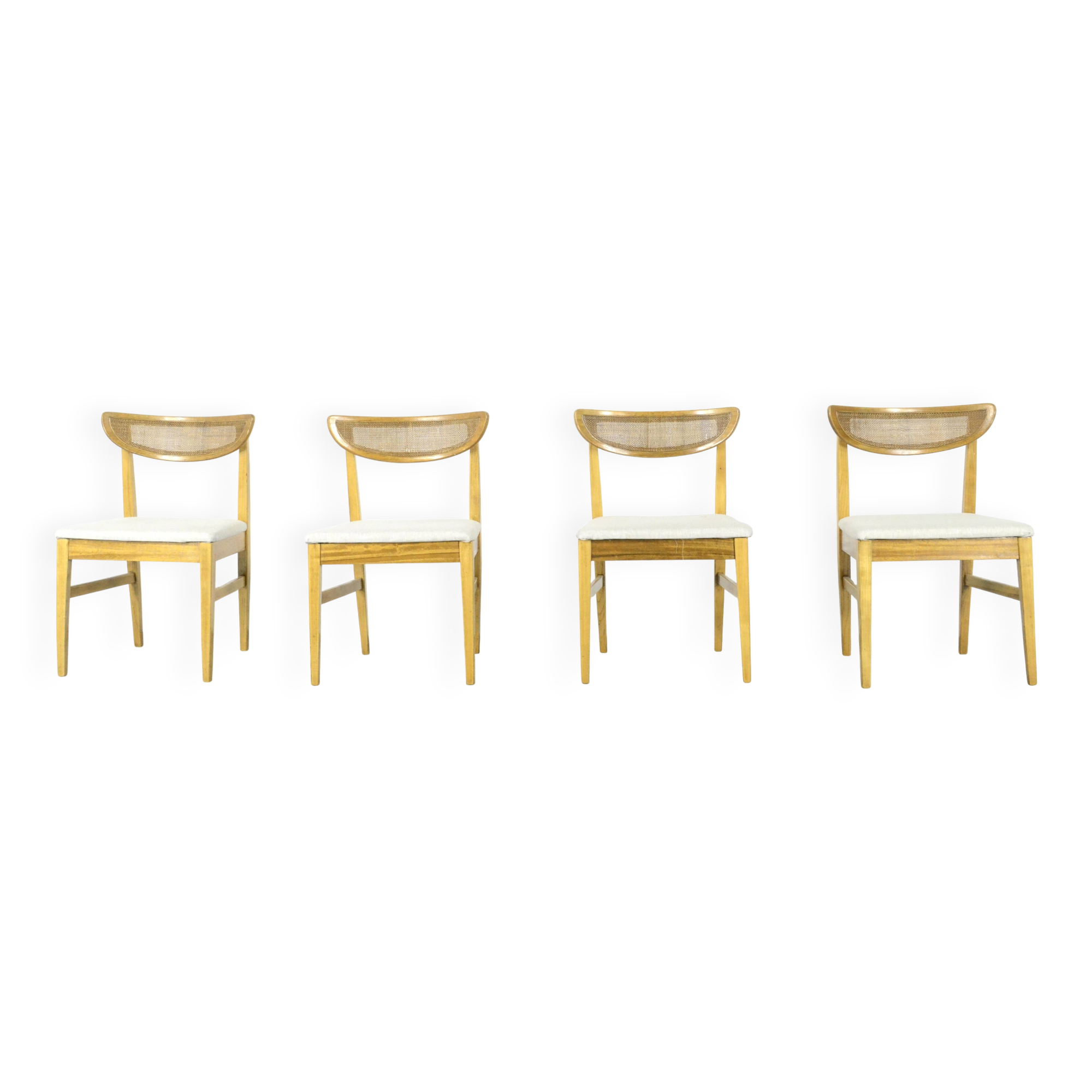 Very Rare Set Of 4 Vintage Midcentury Teak And Cane Bergere Chairs