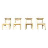 Very Rare Set Of 4 Vintage Midcentury Teak And Cane Bergere Chairs