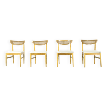Ensemble très rare de 4 chaises bergères vintage du milieu du siècle en teck et rotin