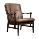 Modern vintage Danish armchair in beech and brown leather by Farstrup Møbler, 1970.
