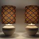 Pair of vintage bedside lamps peacock pattern
