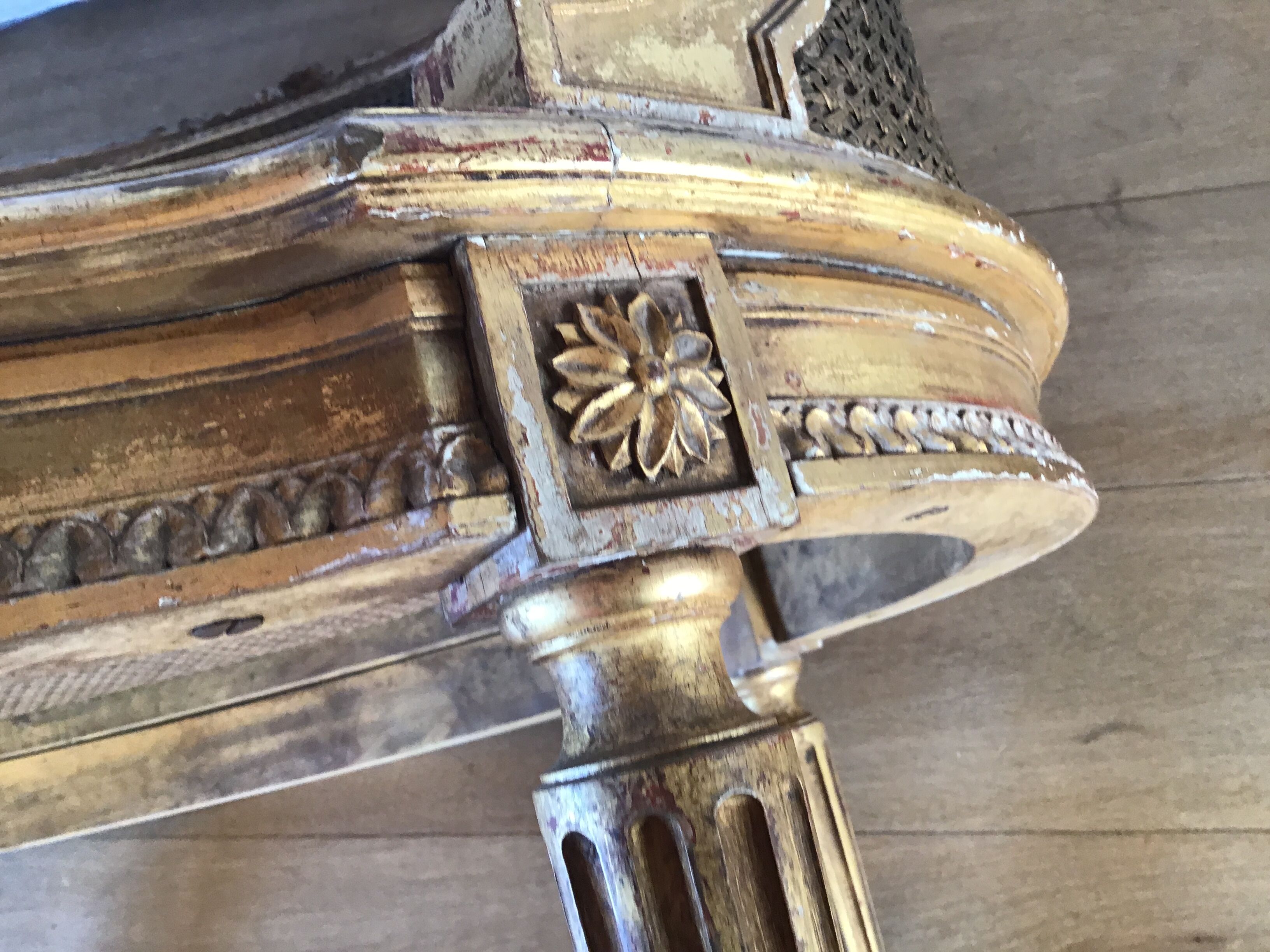 Louis XVI style caned bench