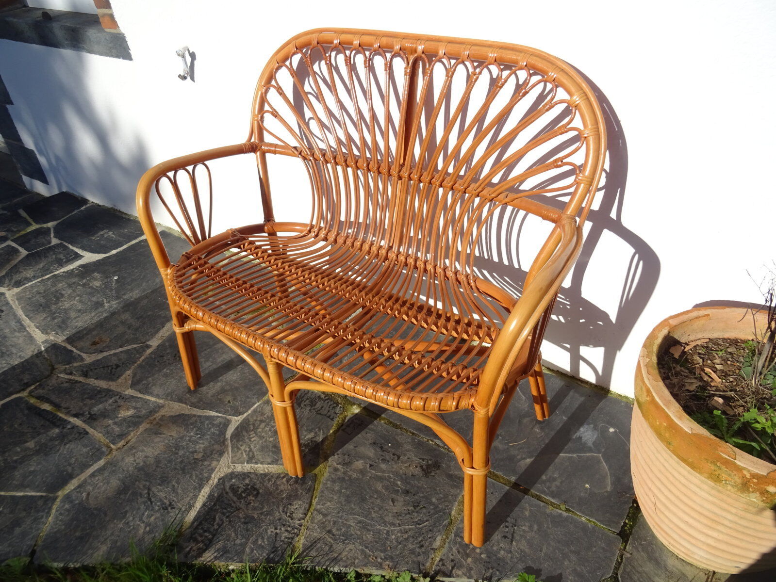 Rattan bench 80s