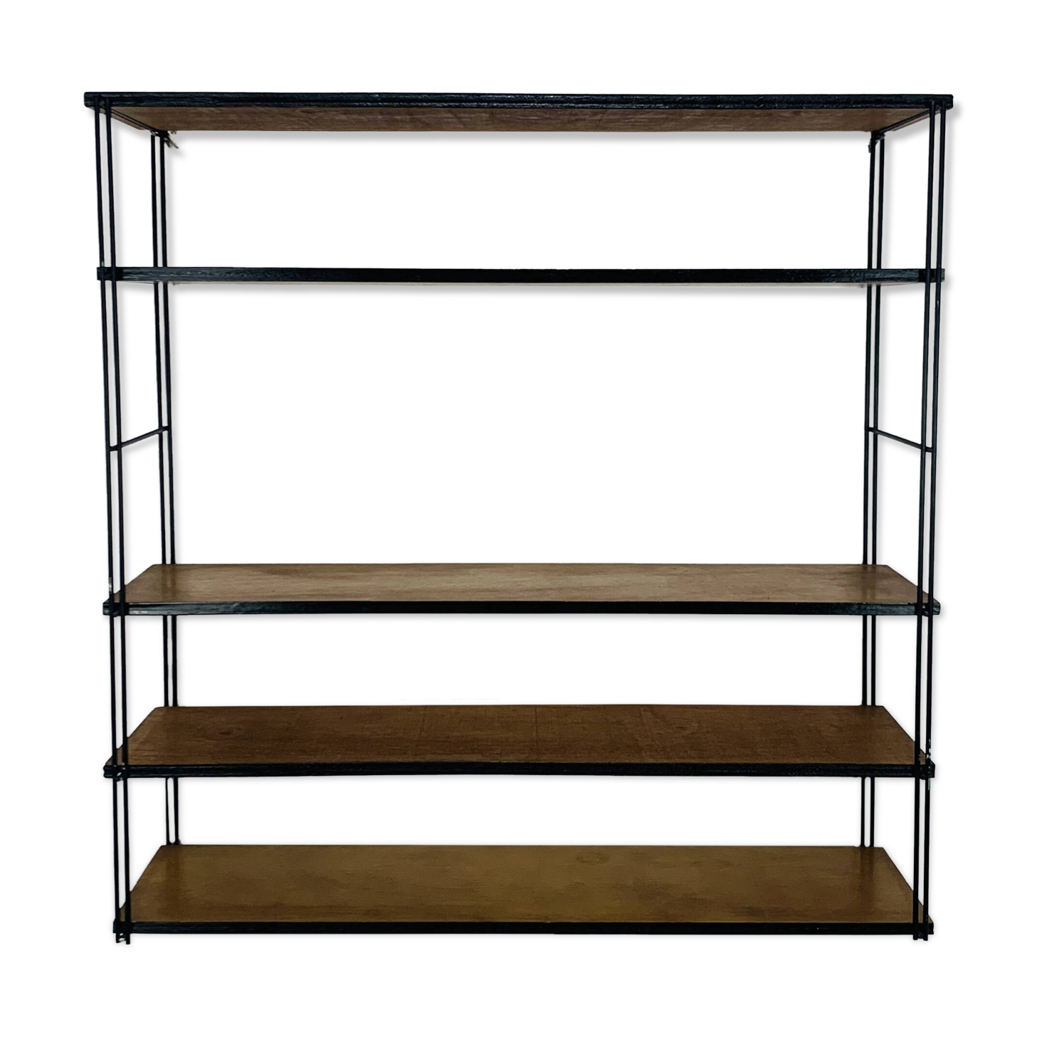 60s wall-mounted string shelf, wood and metal