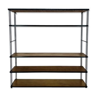 Etagère murale en bois et métal style String, années 60