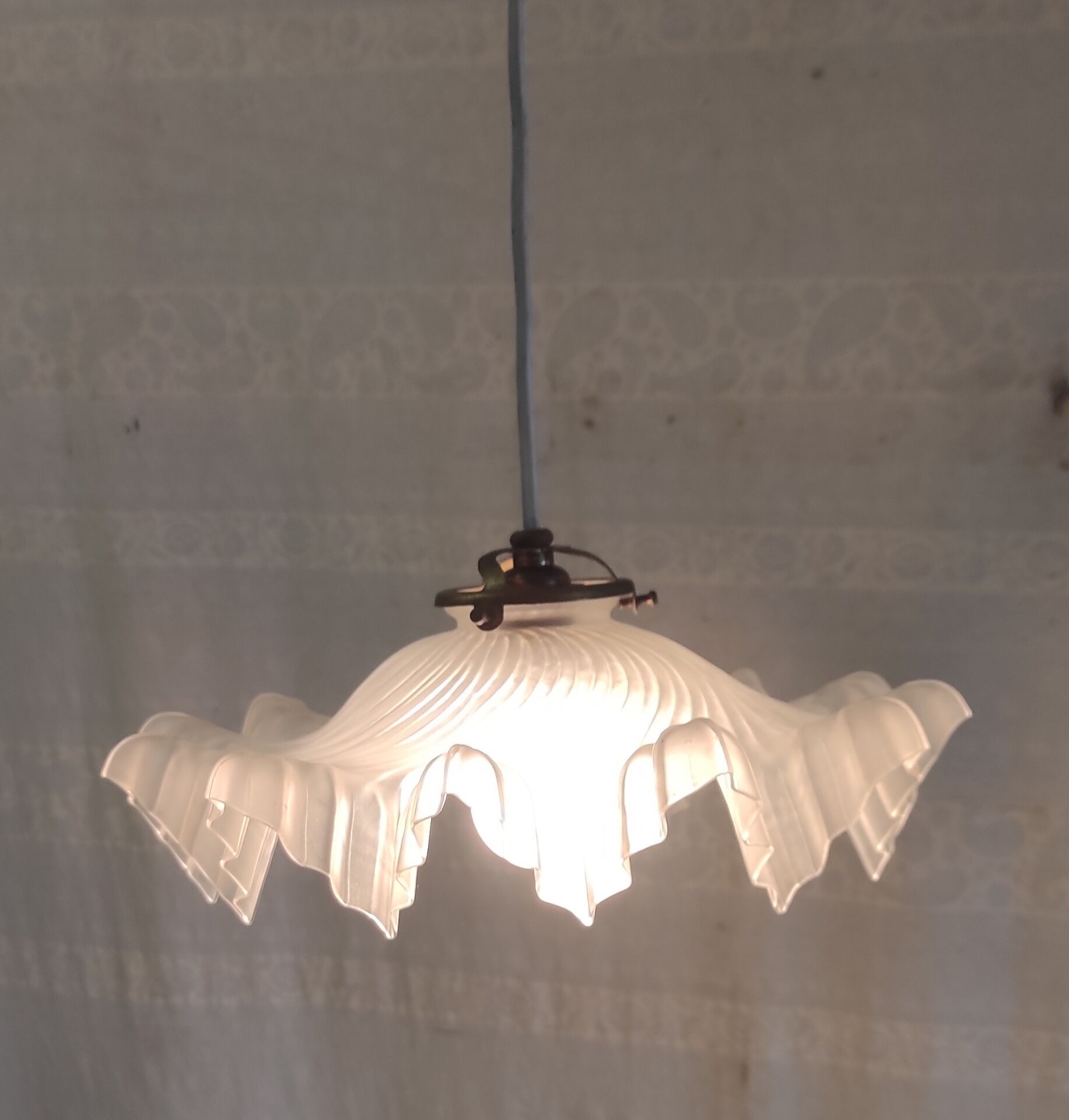 Pleated glass lampshade - mid 20th century