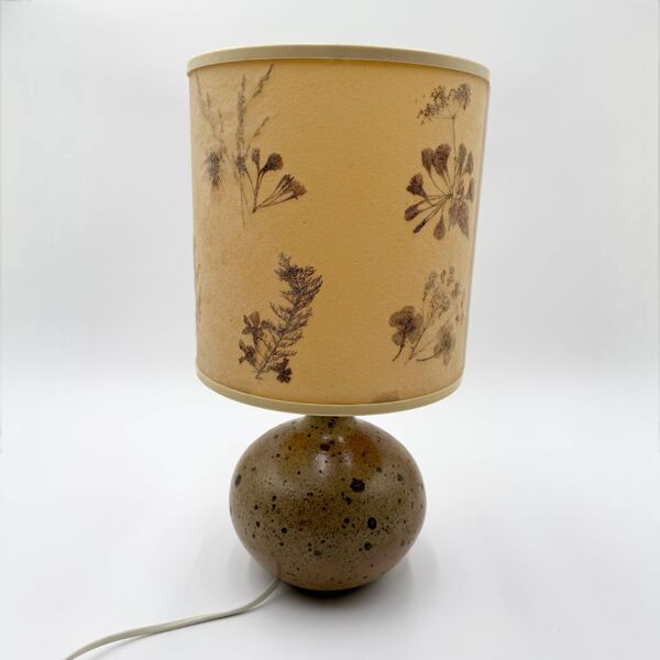 Lampe boule grès pyrité abat -jour inclusion fleurs séchées