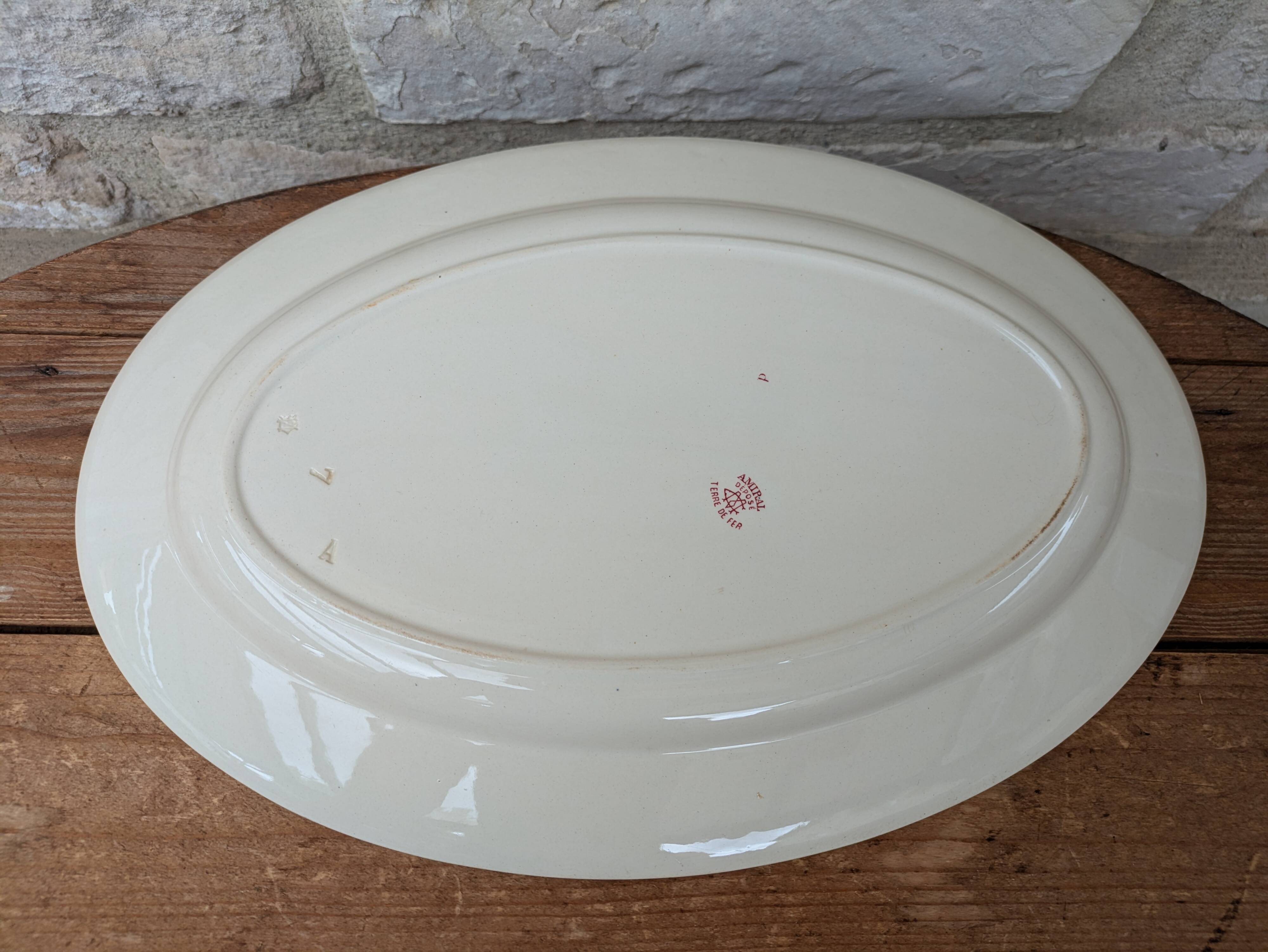 Old oval serving dish, Amiral Creil and Montereau Terre de Fer model