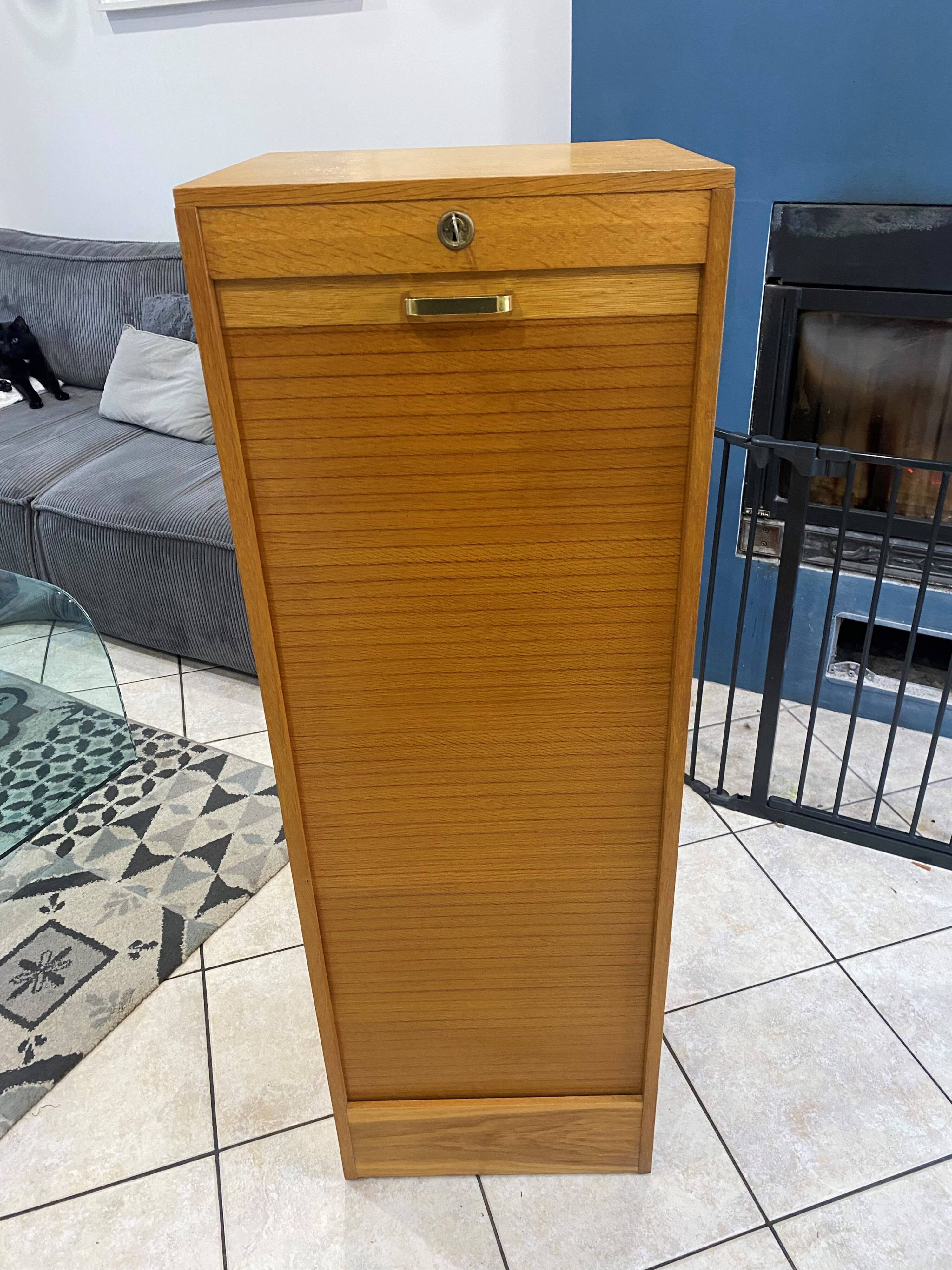 1960s office filing cabinet with curtains