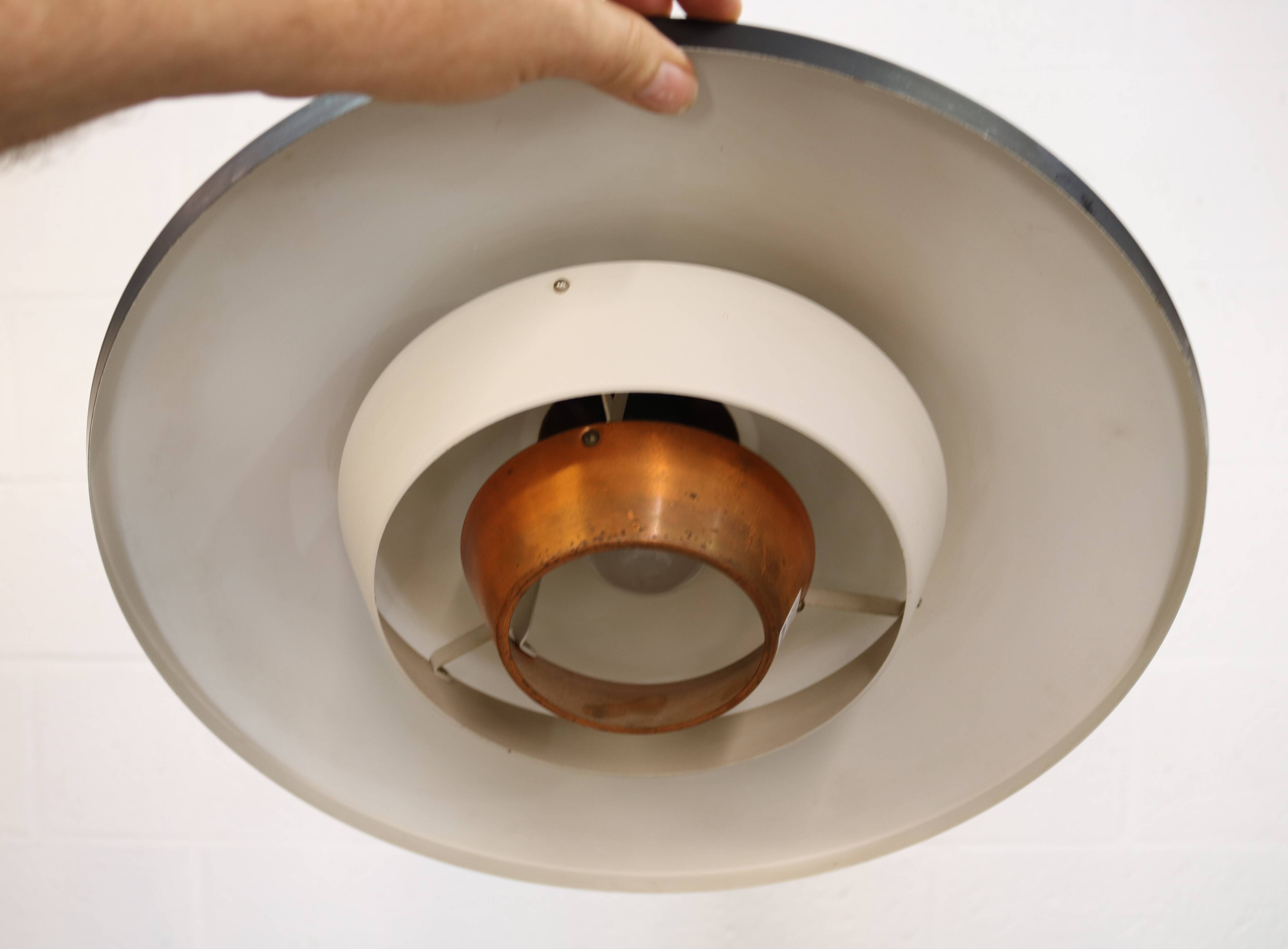 Rare Mid-Century Danish design lamp ,1960s -black&white metal& solid copper