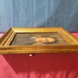 Tableau ancien portrait de femme encadré signé sorti de grenier