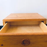 Bedside table assigned to Charlotte Perriand for Les Arcs, in pine, circa 1960.