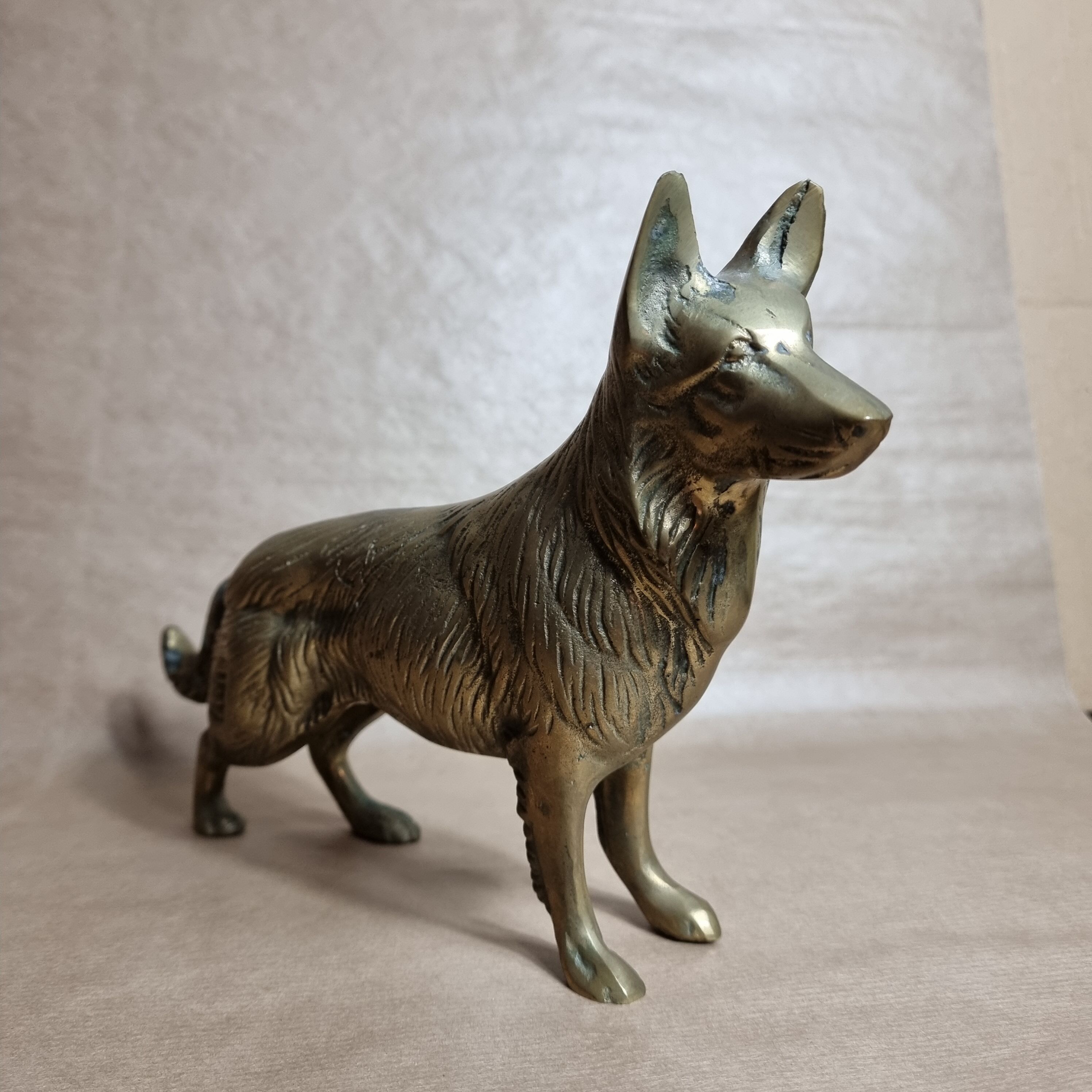 Antique brass german shepherd dog figurine