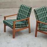 Pair of green patterned armchairs by Ton Bystrice (Thonet) 1960