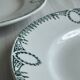 6 earthenware dinner plates, green decor, St Amand Nord iron earth.