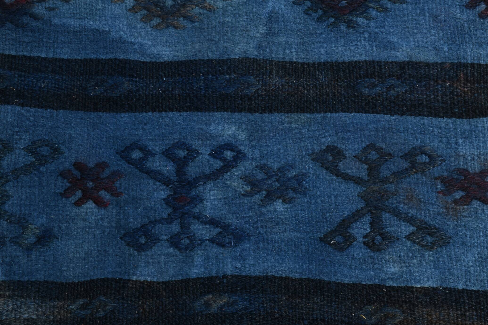 Blue Black Antique Turkish Runner Rug, 79x342Cm
