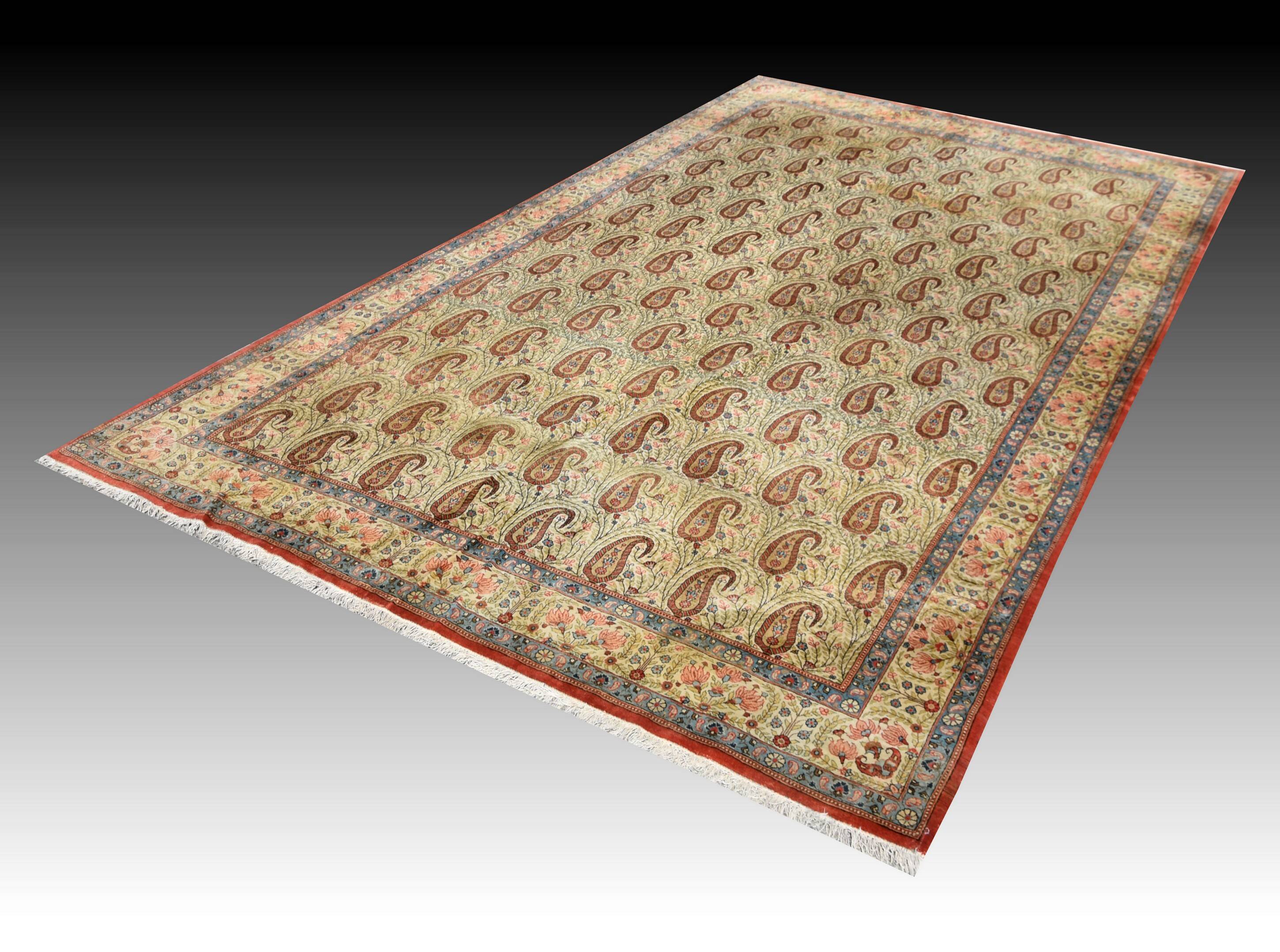 Large Oriental Rug Iran Ghoum, 4.07 x 2.45 M - Kurk Wool, Hand Knotted,