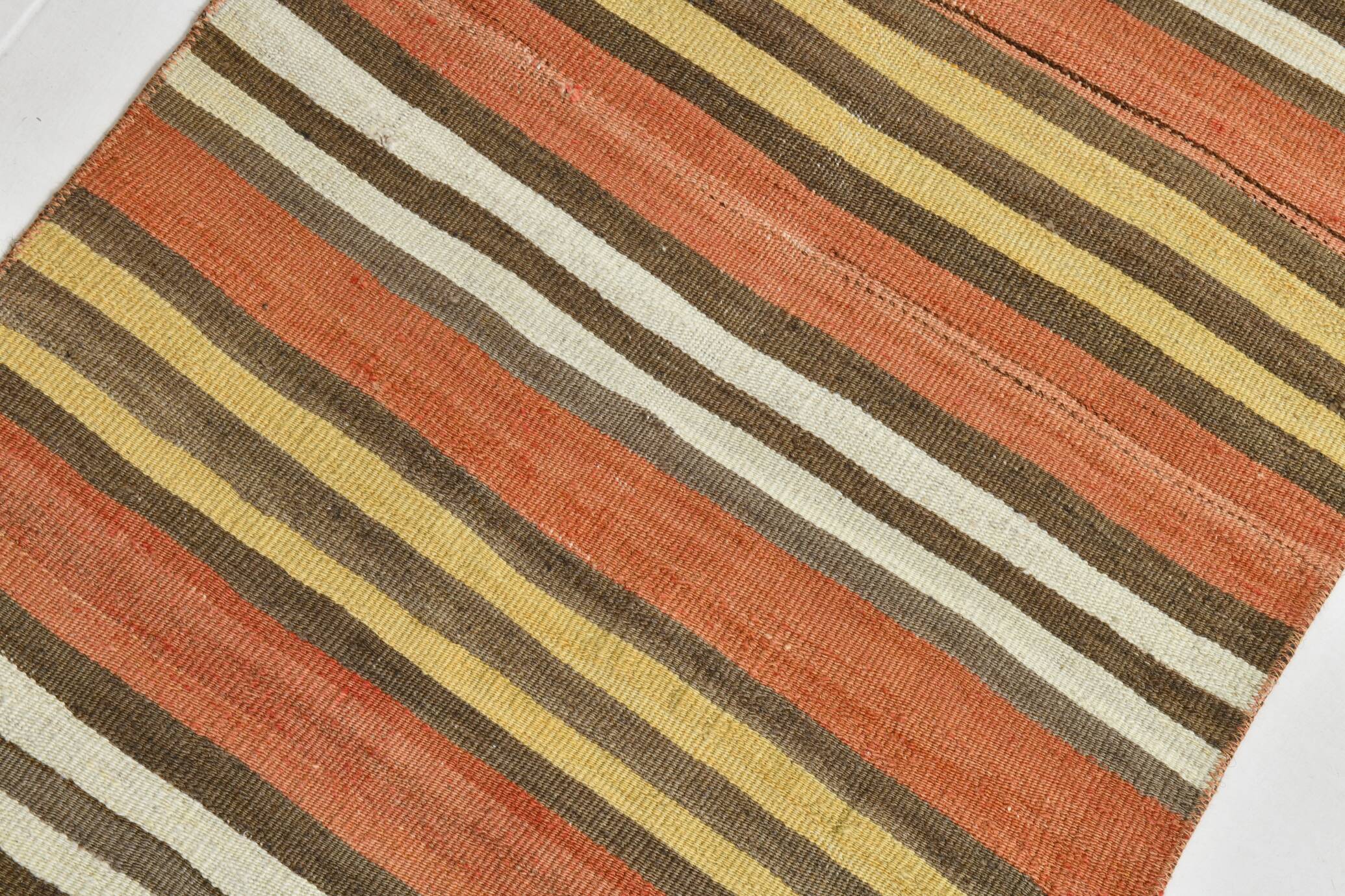 Tapis Kilim Vintage Rayé, Long Format aux Tons Chauds Boho, 65x366