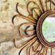 Miroir rond en bambou et rotin, circa 1960
