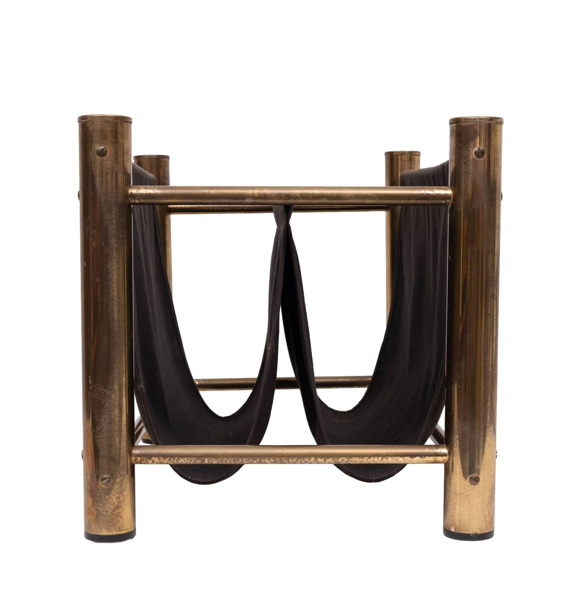 Vintage Brass and Canvas Magazine holder 1970s France