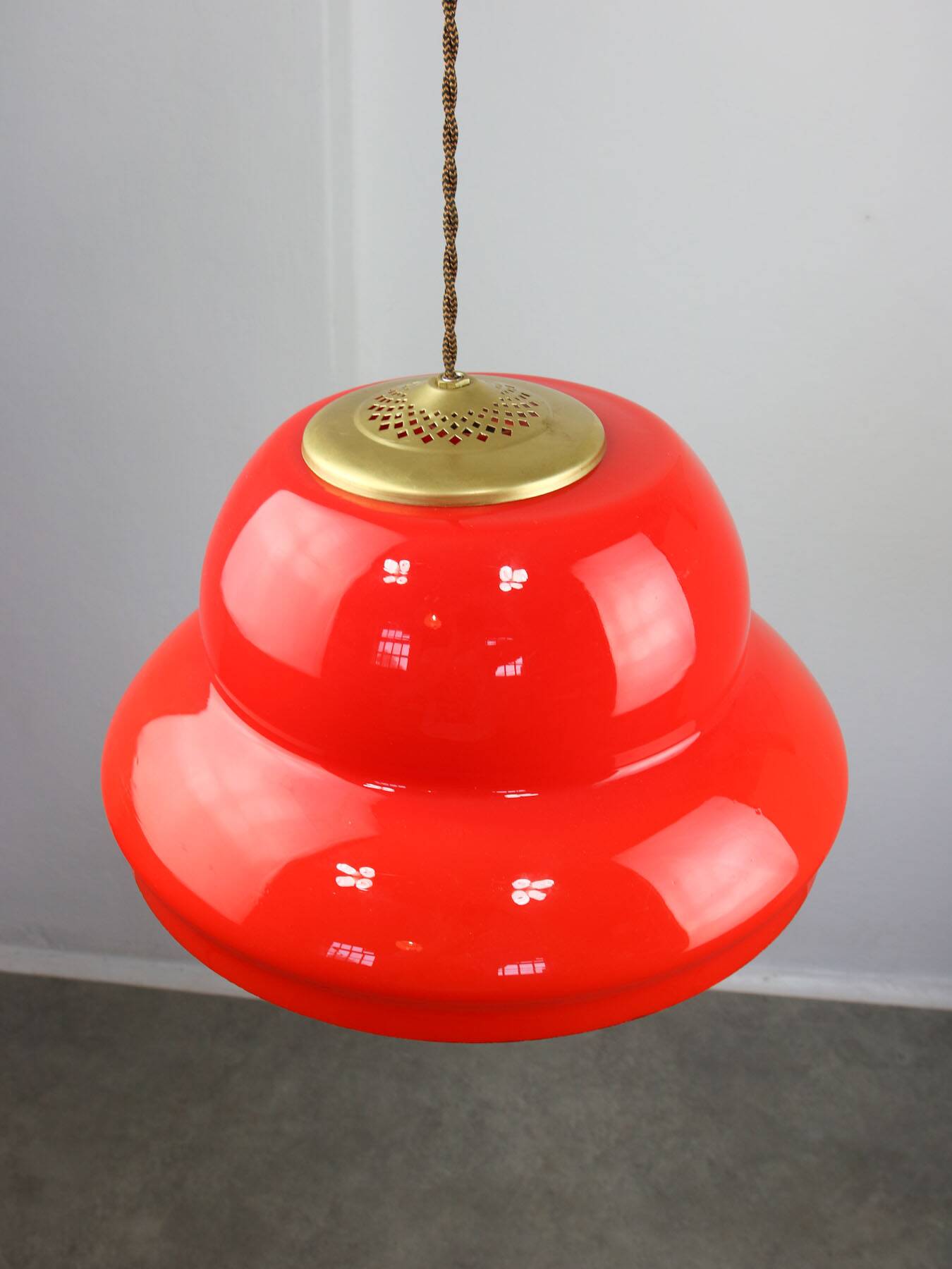 Mid-century italian red glass & brass pendant lamp