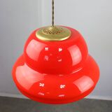 Mid-century italian red glass & brass pendant lamp