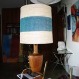 Vintage two-tone teak and linen desk lamp by fog et morup denmark 1960s