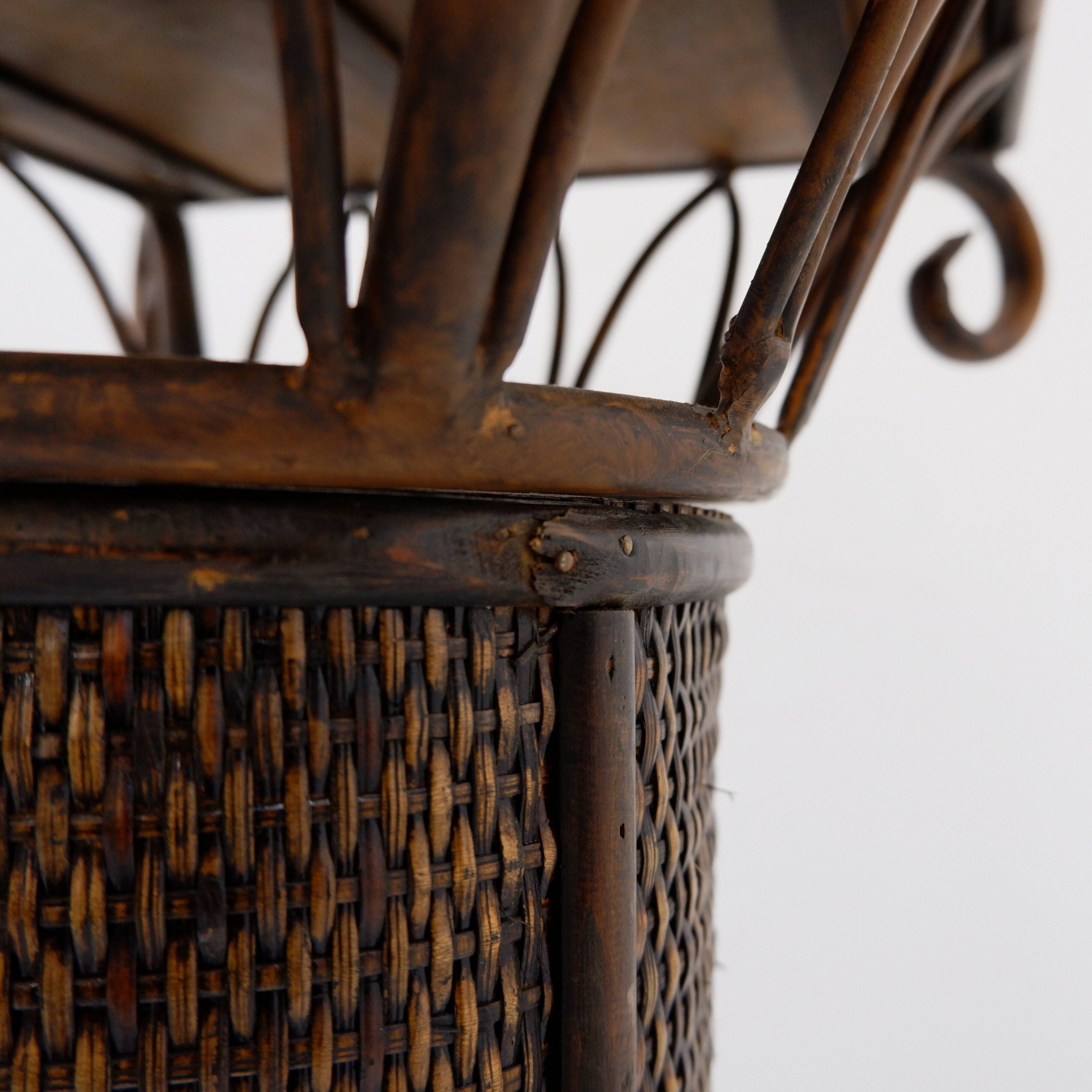 Vintage wicker and bamboo pedestal column