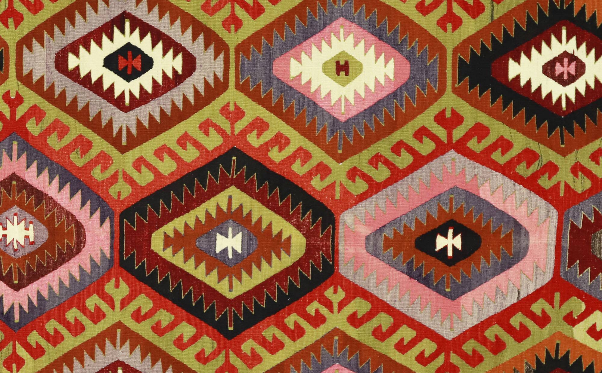 Turkish Kilim Yuruk Vintage 206x315 cm Geometric Red Orange