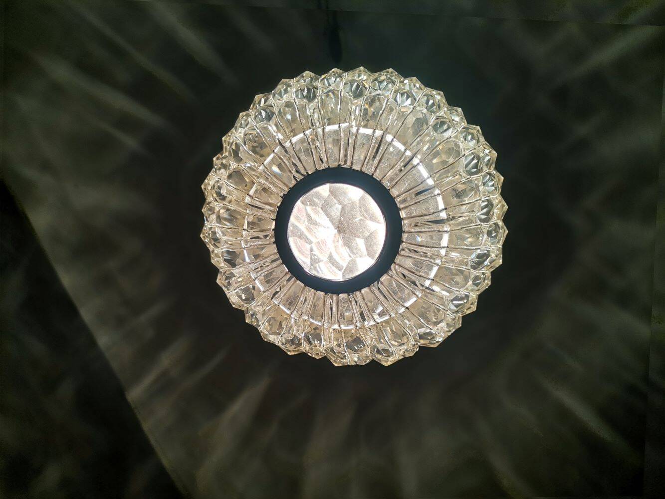 Portuguese Mid Century clear crystal acrylic tall hanging lamp for high ceilings, 1960s