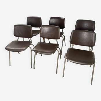 Set of 6 gray steel brown chairs Kho Liang 60s Netherlands