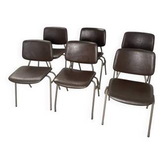 Lot de 6 chaises marron acier gris Kho Liang années 60 Pays-Bas