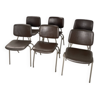 Set of 6 gray steel brown chairs Kho Liang 60s Netherlands