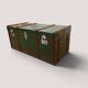 Vintage wooden and metal green travel trunk, circa 1930.